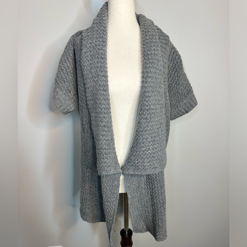 Sz L Mercer & Madison wool blend open front shirt sleeve cardigan sweater grey